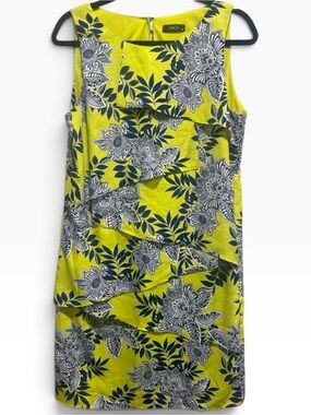 Lime Green Floral Asymmetrical Ruffle Shift Dress M&Co UK 12 US 8